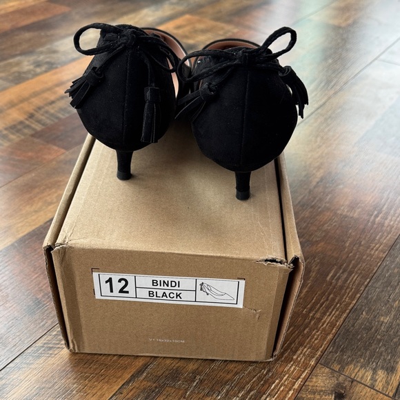 Journee Collection Black Heels with Ankle Tie - Picture 2 of 6